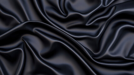 Fototapeta premium Elegant black silk fabric with smooth folds and luxurious sheen, perfect background for fashion, design, and luxury concepts.