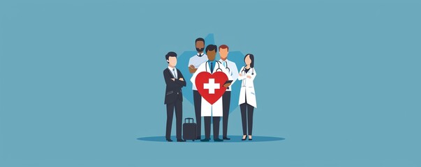Corporate health insurance plan, employee benefits, flat design illustration