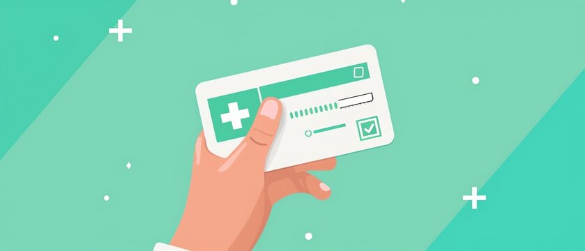 Health insurance card, coverage details, flat design illustration