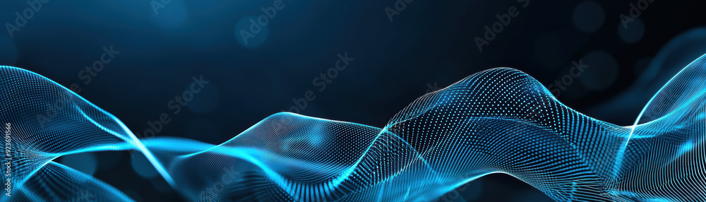 Poster abstract blue digital wave pattern with bokeh background. futuristic waveforms create a vibrant, mod