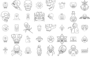 A Collection Of Human Skulls Icons Collection Isolated Silhouette Solid Icons Including Halloween,Skulls,Skull,Death,Ghost Stroke Icon Collection. Vector Illustration