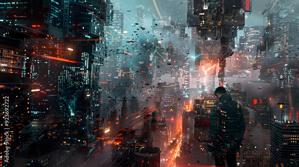 Poster a digital world where keyframe interpolation is intentionally disrupted, creating jarring, glitchy t