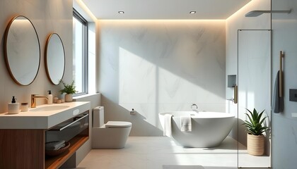 A bathroom that combines functionality with a sophisticated, calming aesthetic