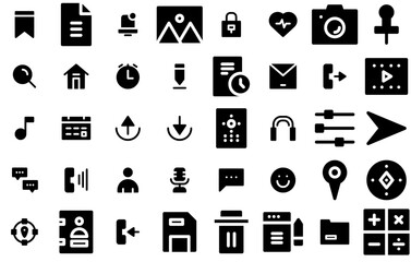 Set Of Home Screen Solid Isolated Silhouette Solid Icons With Ui-Design,Interface,Message,Communication,User-Interface Vector Icon Set Linear Pictogram Pack
