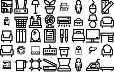 Mega Set Of Vector Home Stuff Icons Silhouette Vector Logo Design Containing Home,Structure,Appliance,Decoration,Electronic Vector Icons Illustration Collection