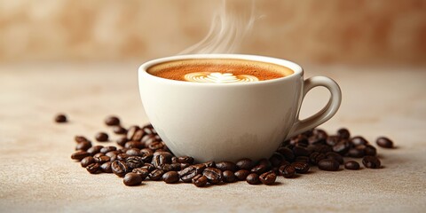 coffee cup with beans light background
