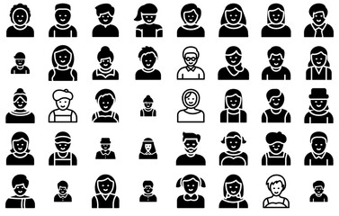 Set Of Linear Happy Avatar K Lineglyphs Icons Web Header Banner Design Containing Female,Man,Human,Male,Avatar Infographic Simple Vector Illustration Logo