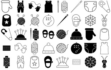 A Collection Of Handicraft Icons Web Header Banner Design Containing Clothing,Needle,Sewing,Child,Baby Vector Illustration Linear Pictogram Pack