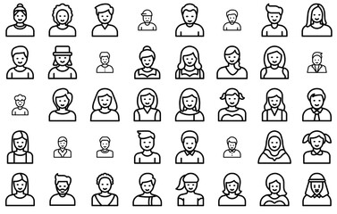 Mega Set Of Vector Happy Avatar K Lineglyphs Icons Silhouette Vector Logo Design Containing Male,Avatar,Human,Female,Man Vector Illustration Linear Pictogram Pack