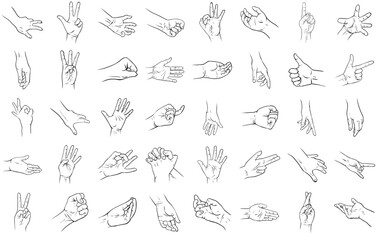 Fototapeta premium Set Of Handdrawn Hand Gesture Icons Silhouette Vector Logo Design Containing Hand-Gesture,Relaxed-Hands,Hand,Hand-Drawn,Gesture Vector Icons Illustration Collection