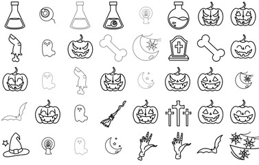 A Collection Of Halloween Vector Symbols Apps, Websites Ui Designs Suitable For Pumpkin,Spooky,Halloween,Scary,Jack-O-Lantern Vector Icon Set Linear Pictogram Pack