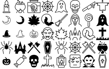 Set Of Halloween Vector Symbols Apps, Websites Ui Designs Suitable For Horror,Spooky,Halloween,Night,Scary Infographic Simple Vector Illustration Logo