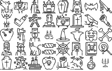Mega Set Of Vector Halloween Icons Silhouette Vector Logo Design Containing Horror,Dead,Halloween,Evil,Spooky Vector Icon Set Linear Pictogram Pack