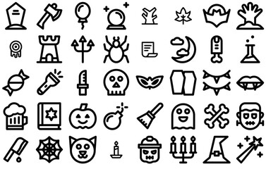 Set Of Halloween Line Vector Symbols Apps, Websites Ui Designs Suitable For Festival,Magic,Scary,Dead,Halloween Simple Black Style Symbol Sign For Apps And Website, Vector Illustration