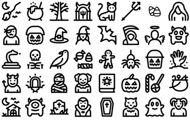 A Collection Of Halloween Jumpicon Bold Line Icons Web Header Banner Design Containing Scary,Halloween,Sweet,Spooky,Horror Pictograms And Infographics Design Elements Vector Illustration