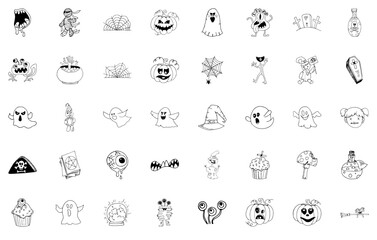A Collection Of Halloween Collection Icons Web Header Banner Design Containing Halloween,Ghost,Festival,Autumn,Horror Simple Black Style Symbol Sign For Apps And Website, Vector Illustration