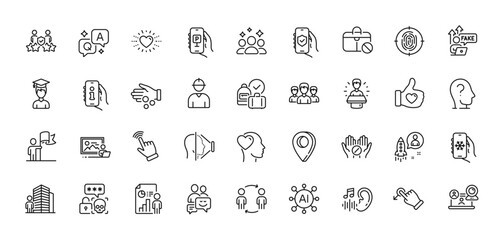 Workflow, Jobless and Cyber attack line icons pack. AI, Question and Answer, Map pin icons. Business report, Support, Parking app web icon. Startup, Engineer, Fingerprint pictogram. Vector