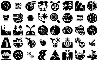 Mega Set Of Vector Geography Solid Isolated Silhouette Solid Icons With Sea,Earth,Geographic,Weather,Geography Business Infographic Elements Logo Vector Illustration