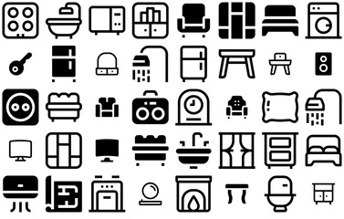 Set Of Linear Furniture Isolated Silhouette Solid Icons With Furniture,Interior,Technology,Home,Room Vector Icon Set Linear Pictogram Pack