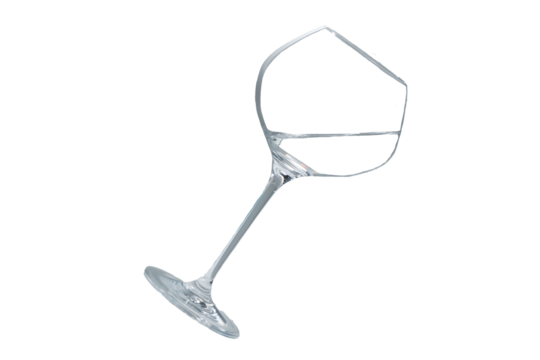 glass wine glass, the tilt of the glass, the liquid level in the glass, a beautiful picture of the dishesб isolated on transparent background, png
