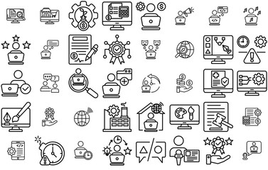 Set Of Linear Freelancer Icons Collection Isolated Silhouette Solid Icons Including Freelancer,Finance,Web,Business,Work Simple Black Style Symbol Sign For Apps And Website, Vector Illustration