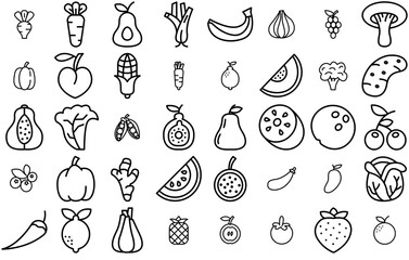 Mega Set Of Vector Fruit And Vegetable Icons Silhouette Vector Logo Design Containing Fruit,Vegetable,Vegetarian,Food,Fresh Simple Black Style Symbol Sign For Apps And Website, Vector Illustration