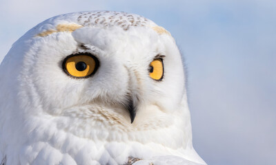 Obraz premium Majestic Snowy Owl Perched Against a Clear Winter Sky in Natural Habitat