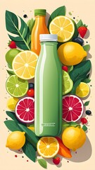 abstract wallpaper of smoothie surrounded by an assortment of fruits and vegetables