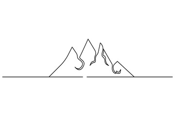 Mountain continuous one line drawing of isolated outline vector icon