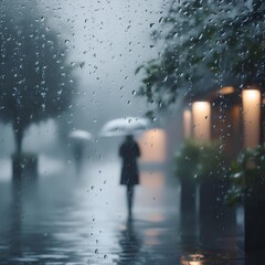 Rainy day in the city. Beautiful rain drops