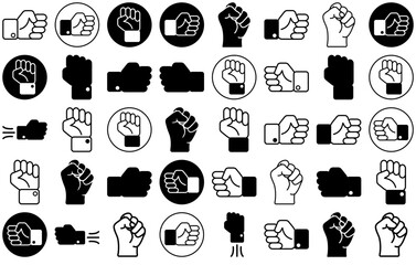Set Of Fists Isolated Silhouette Solid Icons With Strong,Hand,Power,Pump,Fist Vector Icons Illustration Collection