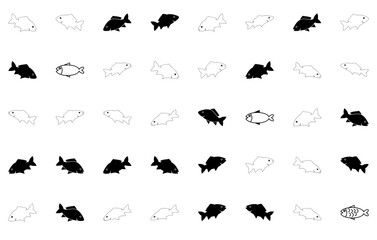 A Collection Of Fish Icons Silhouette Vector Logo Design Containing Sea,Pet,Animal,Fish,Ocean Outline Icons Collection. Simple Vector Illustration