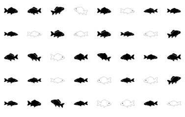 A Collection Of Fish Icons Collection Isolated Silhouette Solid Icons Including Animal,Ocean,Fish,Sea,Pet Solid Icon Collection. Vector Illustration
