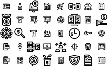 A Collection Of Fintech Outline Icons Silhouette Vector Logo Design Containing Internet,Fintech,Finance,Payment,Business Pictograms And Infographics Design Elements Vector Illustration