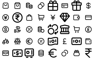 Mega Set Of Vector Finance Money And Ecommerce Icons Silhouette Vector Logo Design Containing Coin,Currency,Payment,Money,Coins Vector Icons Illustration Collection