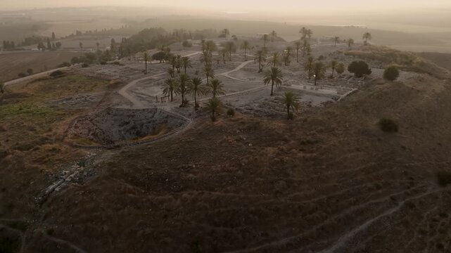 Tel Megiddo National Park Aerial view, israel
the legendary site of ancient battles and biblical prophecies, drone view, 2024, Israel

