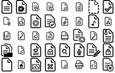 Set Of Linear File Icons Silhouette Vector Logo Design Containing Page,File,Paper,Document,Data Simple Black Style Symbol Sign For Apps And Website, Vector Illustration