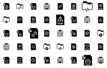 Set Of Linear File Management Solid Vector Symbols Apps, Websites Ui Designs Suitable For Data,Folder,Document,File,File-Management Vector Icons Illustration Collection