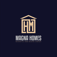 The Power of a HM Letter  Logo Initial letter hm, mh, m, h elegant and luxury Initial with Rectangular frame minimal monogram logo design vector template