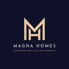 The Power of a HM Letter  Logo Initial letter hm, mh, m, h elegant and luxury Initial with Rectangular frame minimal monogram logo design vector template