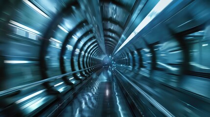 Obraz premium A futuristic tunnel with glowing lights, creating a sense of speed and movement.