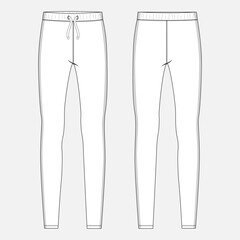 Jogger sweatpants technical drawing fashion flat sketch vector illustration template for ladies. Apparel leggings mock up cad