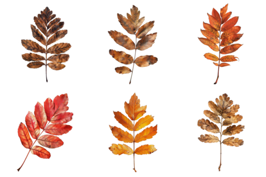 Six Autumn Leaves with Colorful Backgrounds
