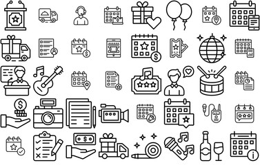 Set Of Linear Event Management Icons Collection Isolated Silhouette Solid Icons Including Calendar,Business,Party,Celebration,Event Business Infographic Elements Logo Vector Illustration