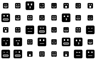 Set Of Linear Emoticons Icons Web Header Banner Design Containing Happy,Square,Emoticon,Smile,Emoji Vector Icon Set Linear Pictogram Pack