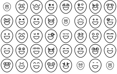 A Collection Of Emoji Vector Symbols Apps, Websites Ui Designs Suitable For Emoji,Smiley,Laugh,Smile,Emoticon Simple Black Style Symbol Sign For Apps And Website, Vector Illustration