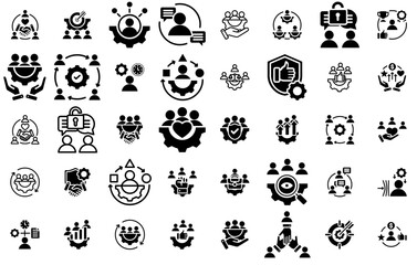 Set Of Employee Engagement Icons Silhouette Vector Logo Design Containing Team,Collaboration,Management,Work,Employee Vector Icons Illustration Collection