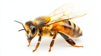 Golden bee isolated against a white background.