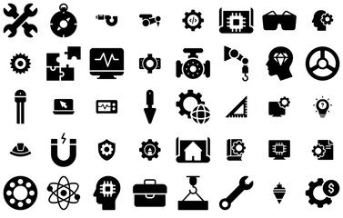 A Collection Of Engineering K Lineglyphs Icons Silhouette Vector Logo Design Containing Gear,Tools,Engineering,Cogwheel,Construction Business Infographic Elements Logo Vector Illustration