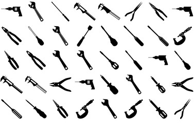 Set Of Linear Engineering Tools Isolated Silhouette Solid Icons With Engineering,Repair,Tools,Bolt,Work Set Vector Flat Line Icons